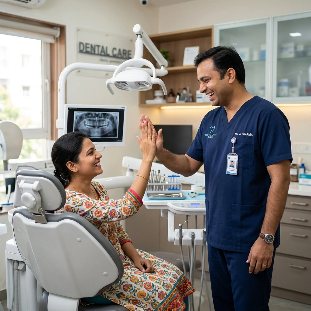 Dentist high-fiving a patient